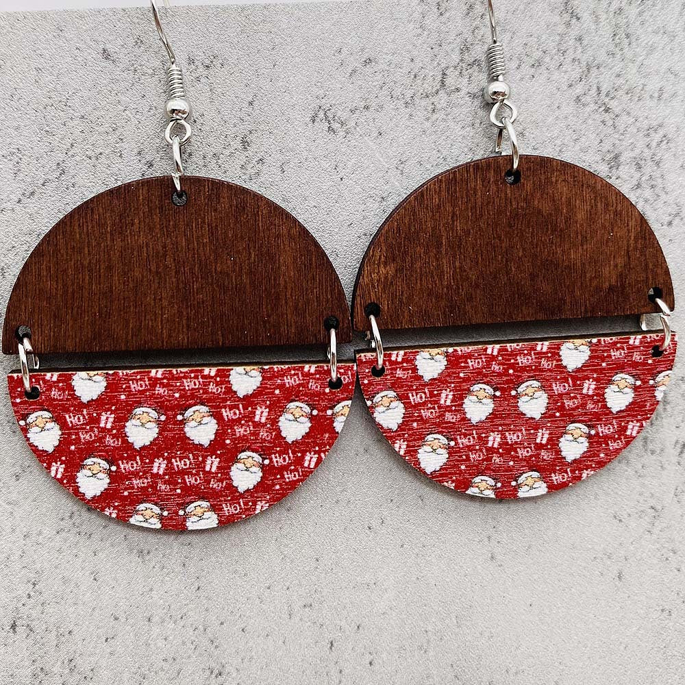 Wholesale Christmas Half Round Wood Chips Patchwork Earrings